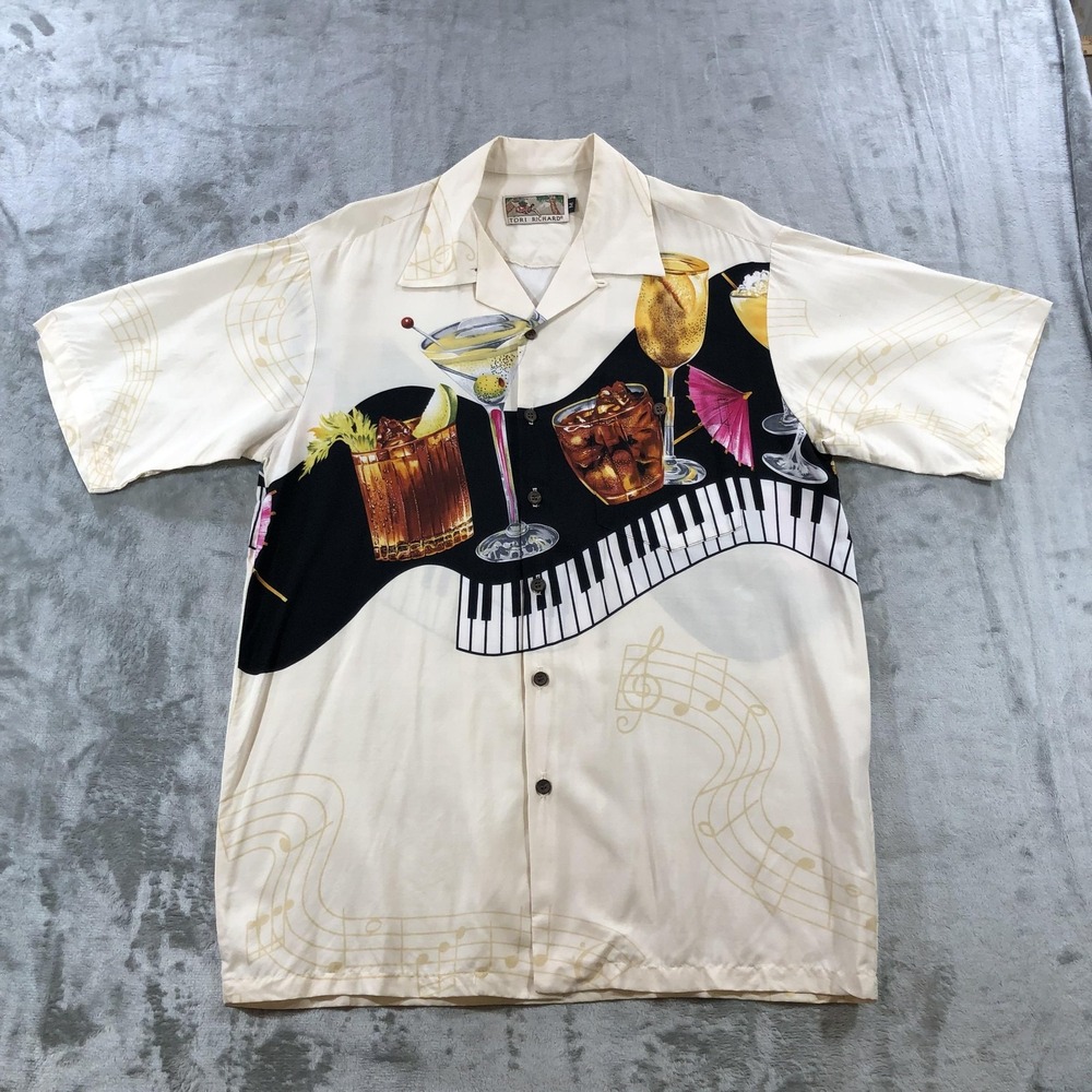 Vintage Tori Richard Shirt Mens Medium Piano Cocktail Music Hawaiian 90s USA
